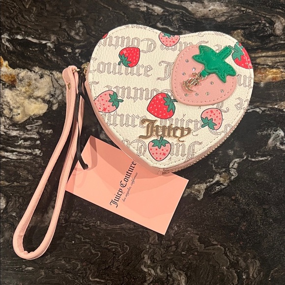 Juicy Couture Handbags - Juicy Couture Pink and Cream Heart Wristlet